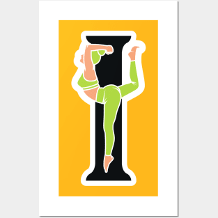 Sports yoga women in letter I Sticker design vector illustration. Alphabet letter icon concept. Sports young women doing yoga exercises with letter I sticker design logo icons. Posters and Art